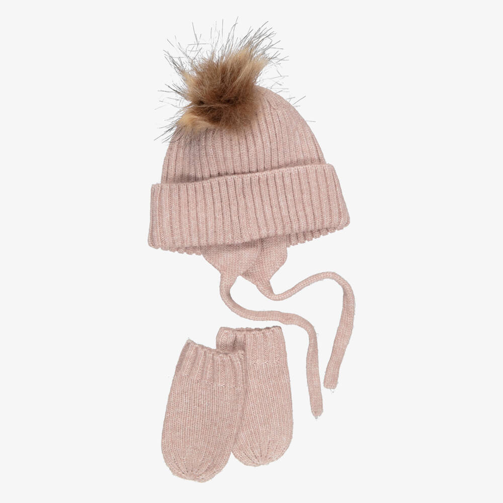 NAME IT-Baby Girls Knitted Hat & Mittens Set in Pink | Childrensalon