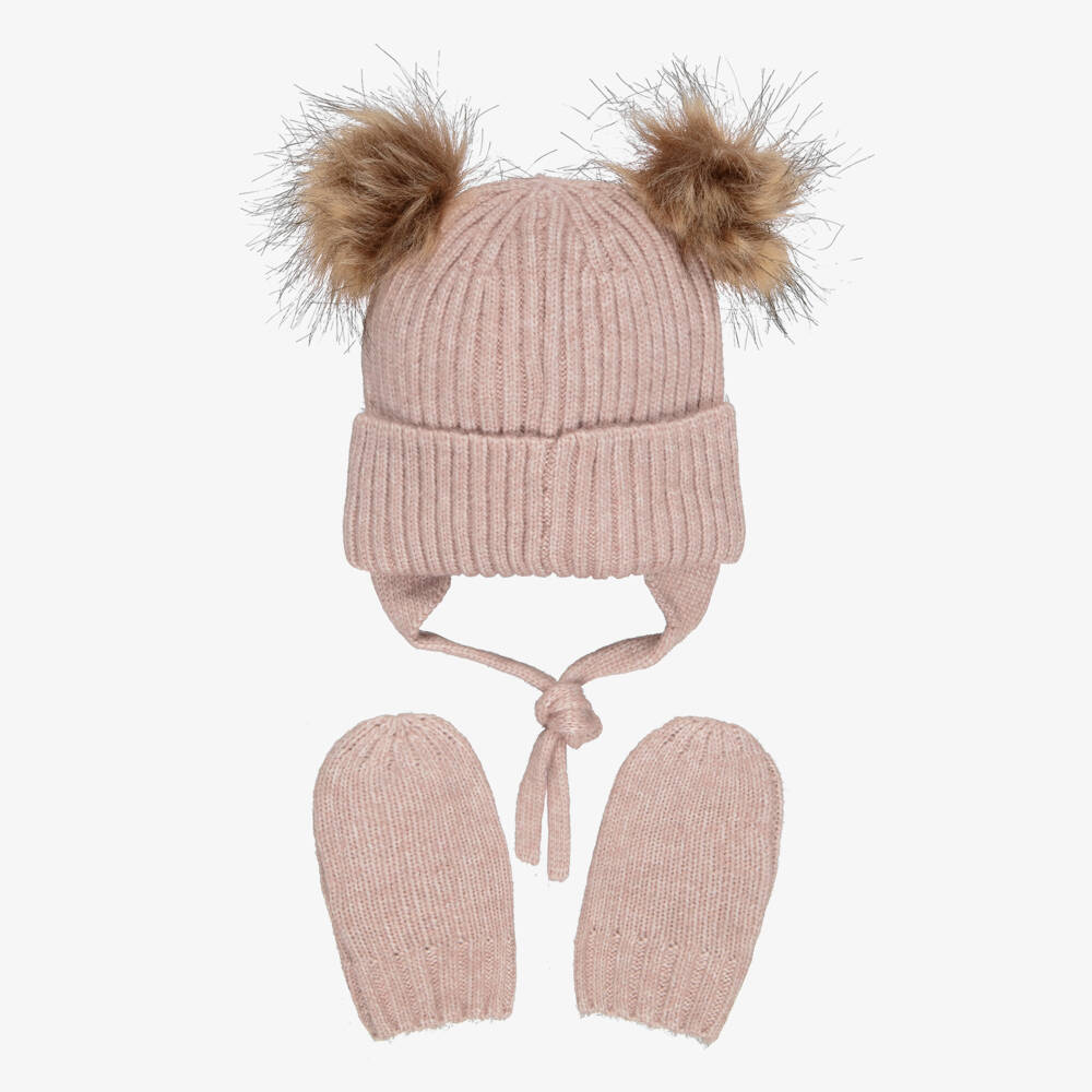 NAME IT-Baby Girls Knitted Hat & Mittens Set in Pink | Childrensalon