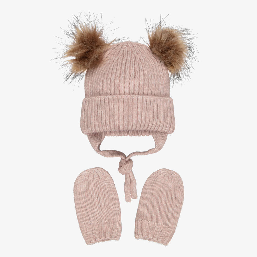 NAME IT-Baby Girls Knitted Hat & Mittens Set in Pink | Childrensalon