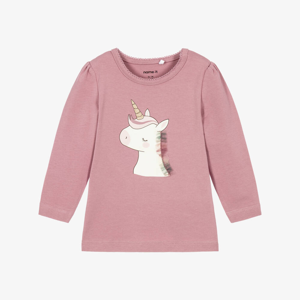 NAME IT-Baby Girls Lilac Pink Long-Sleeved Top with Unicorn Print | Childrensalon