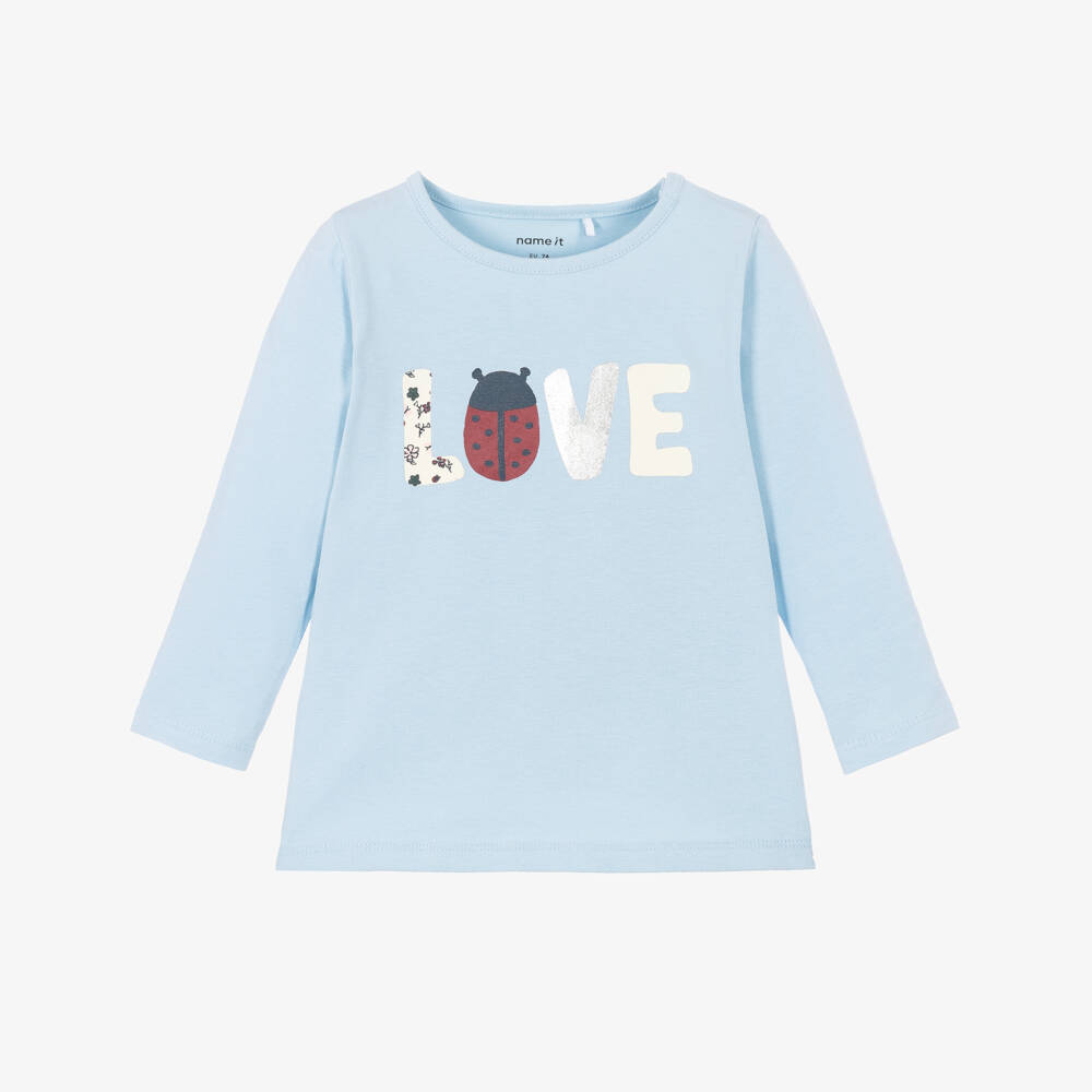 NAME IT-Baby Girls Long Sleeve Cotton Top in Blue | Childrensalon