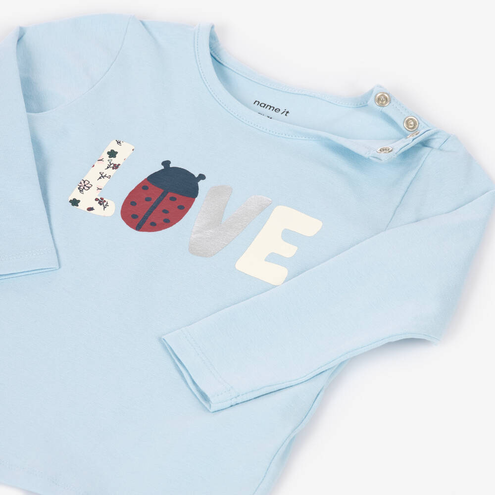 NAME IT-Baby Girls Long Sleeve Cotton Top in Blue | Childrensalon