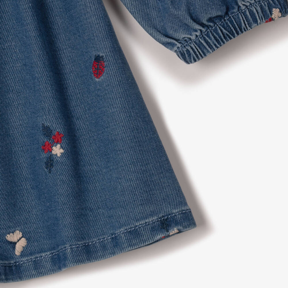 NAME IT-Baby Girls Mid Blue Embroidered Twill Dress | Childrensalon