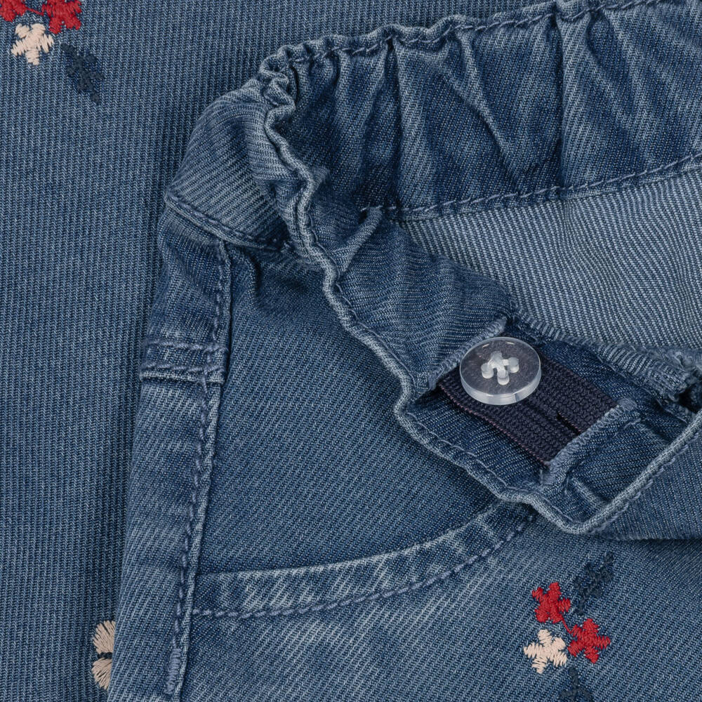 NAME IT-Baby Girls Mid Blue Embroidered Twill Trousers | Childrensalon
