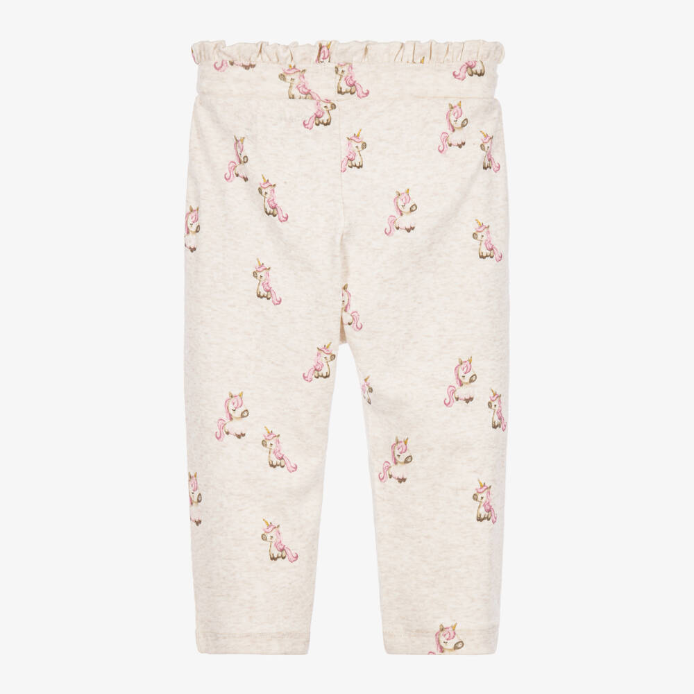 NAME IT-Baby Girls Pale Beige Unicorn Print Trousers | Childrensalon