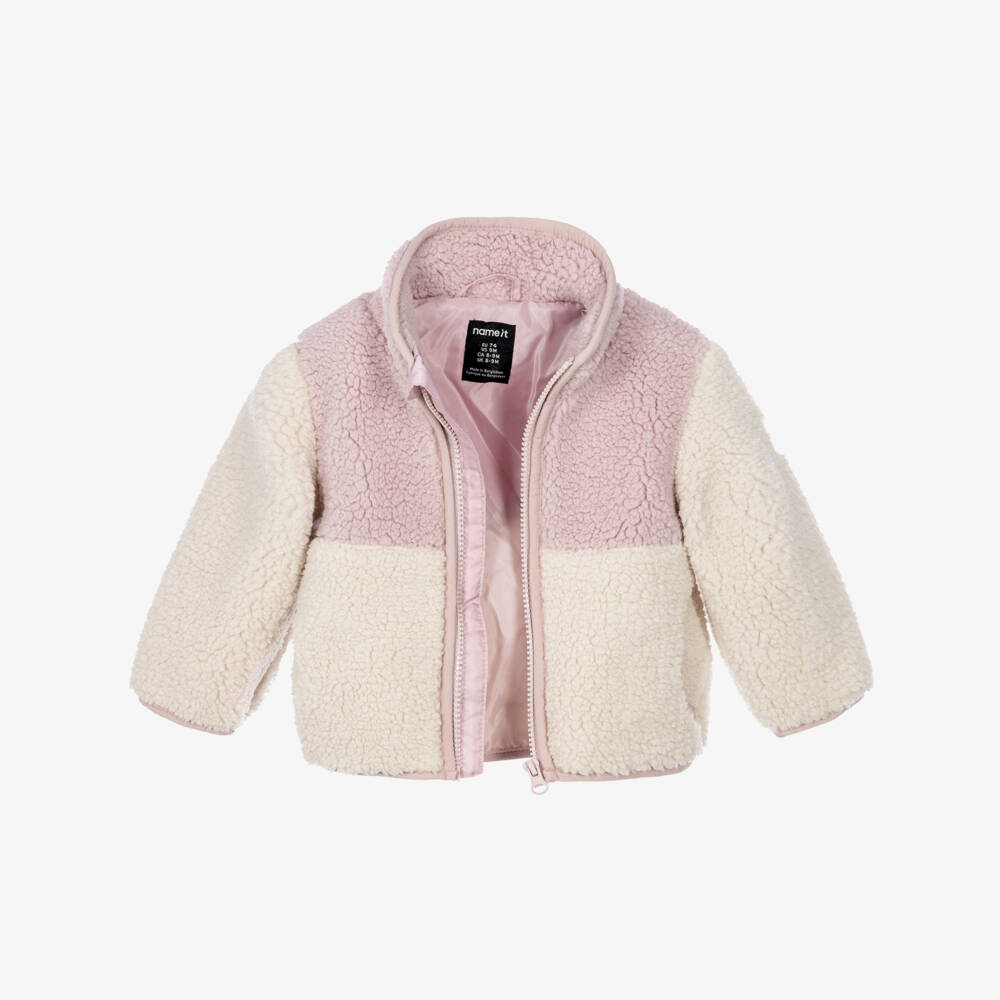 NAME IT-Baby Girls Pale Violet & Ivory Teddy Fleece Jacket | Childrensalon