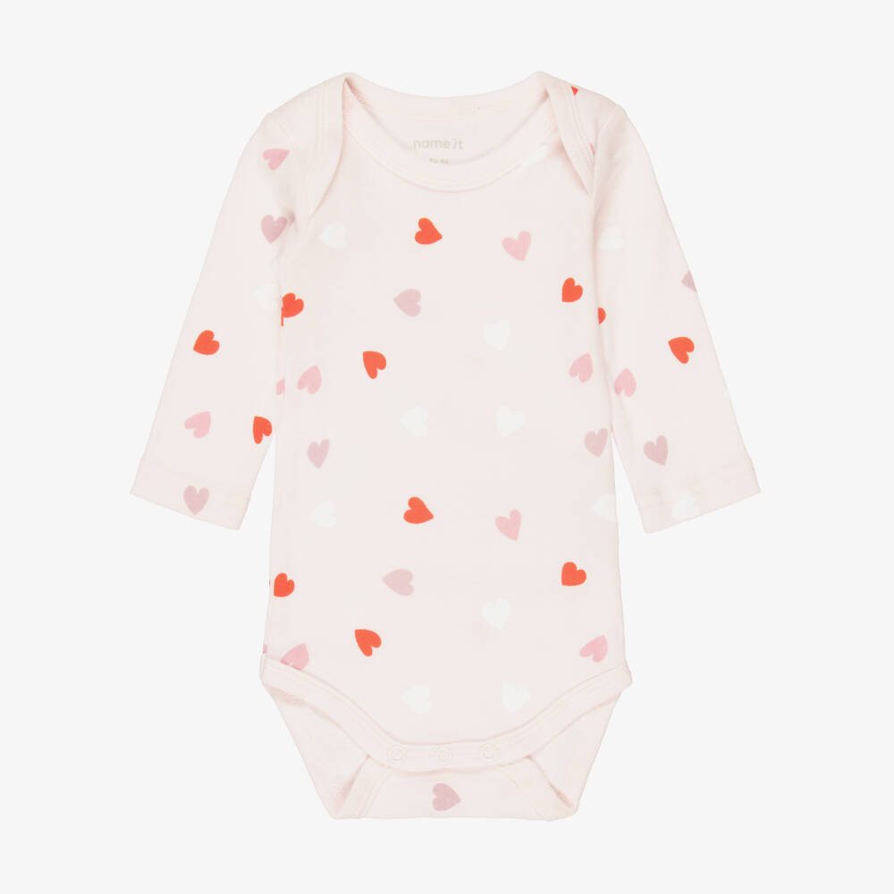 NAME IT-Baby Girls Pink Cotton Bodyvests with Heart Prints | Childrensalon