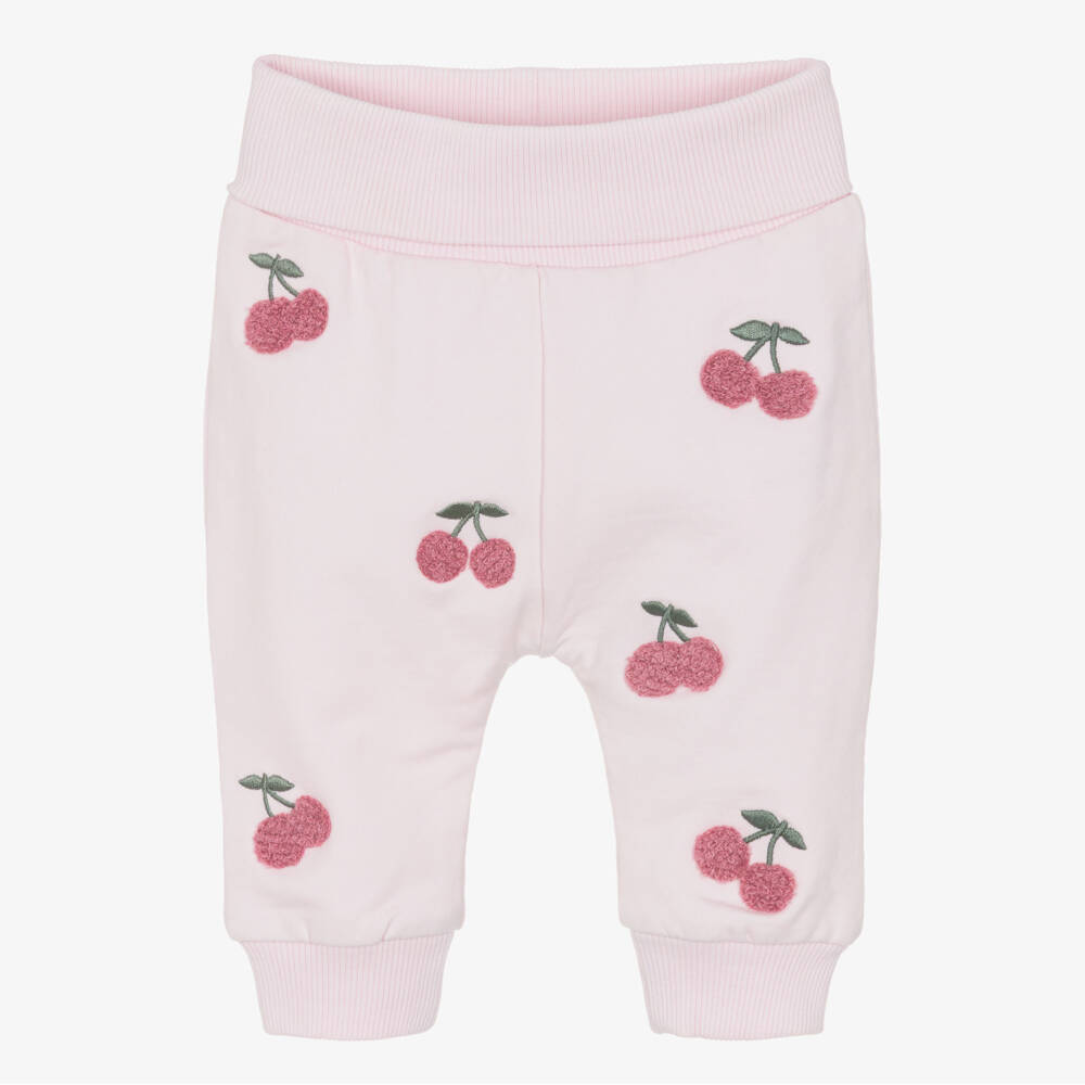NAME IT-Baby Girls Pink Organic Cotton Joggers with Cherry Detail | Childrensalon