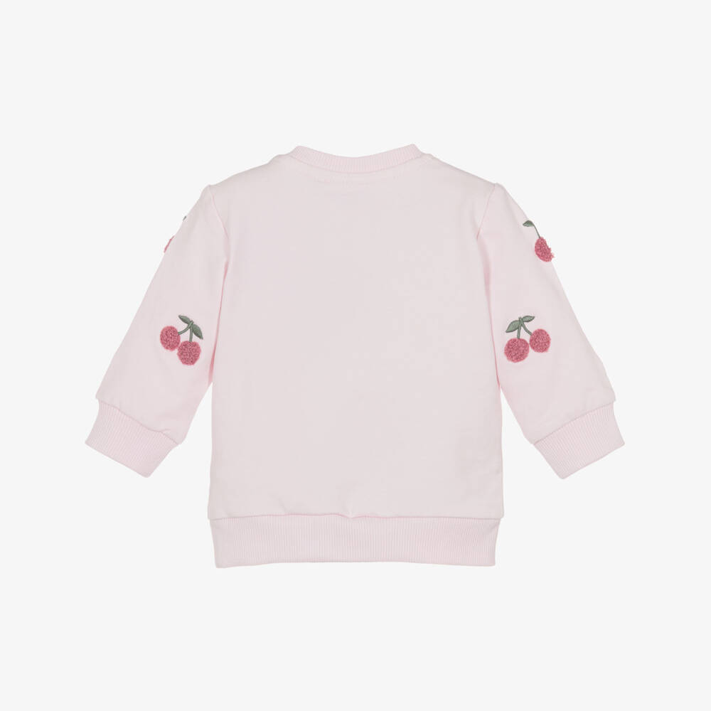 NAME IT-Baby Girls Pink Organic Cotton Sweatshirt with Cherry Detail | Childrensalon