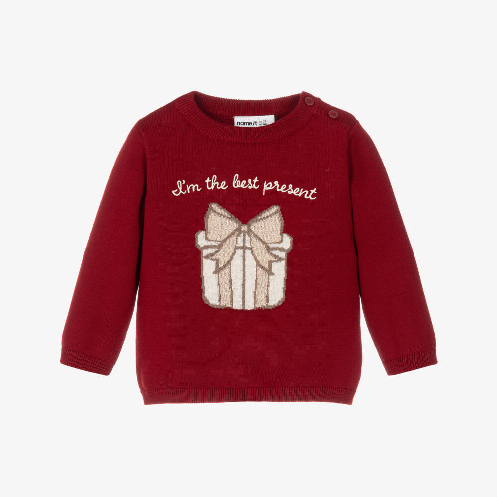NAME IT-Baby Girls Red Christmas Present Sweater | Childrensalon