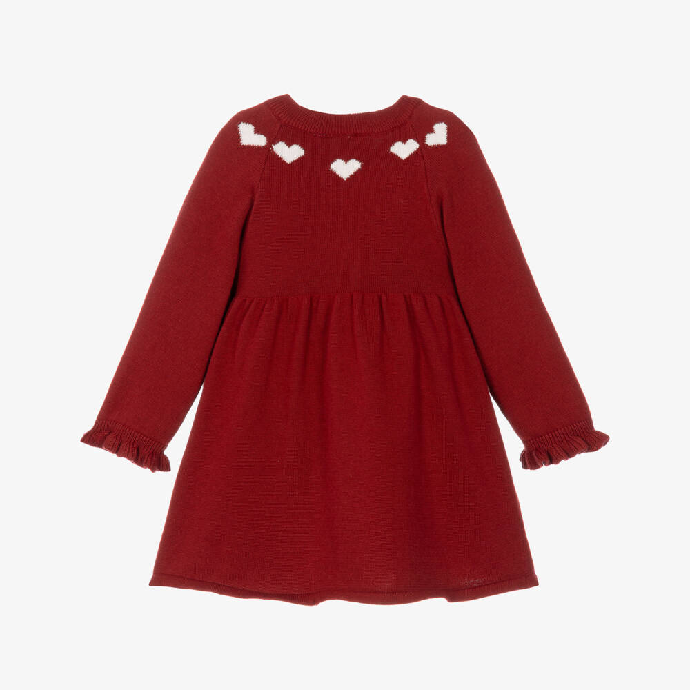 NAME IT-Baby Girls Red Organic Cotton Knitted Dress with Hearts | Childrensalon