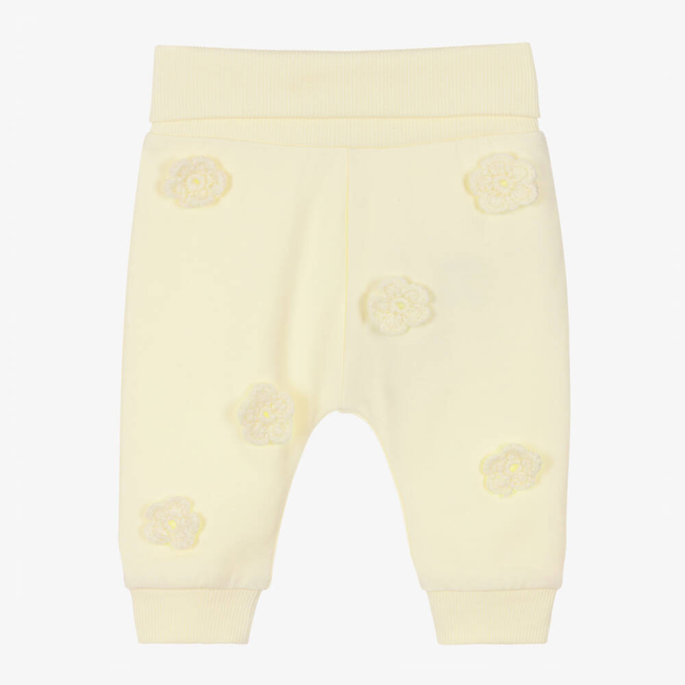 NAME IT-Baby Girls Yellow Crochet Flower Organic Cotton Joggers | Childrensalon