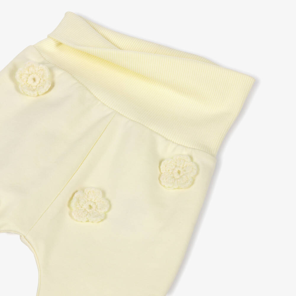 NAME IT-Baby Girls Yellow Crochet Flower Organic Cotton Joggers | Childrensalon