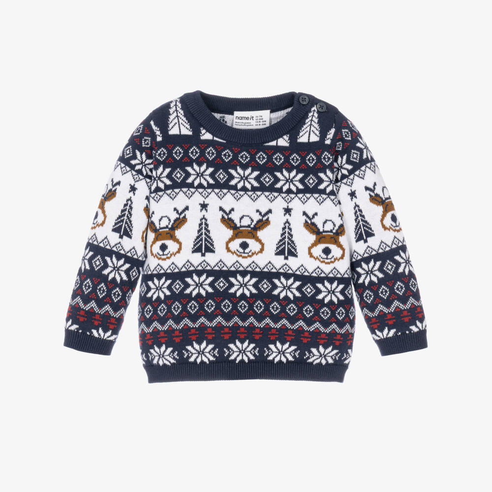 NAME IT-Baby Navy Blue Fair Isle Christmas Sweater | Childrensalon
