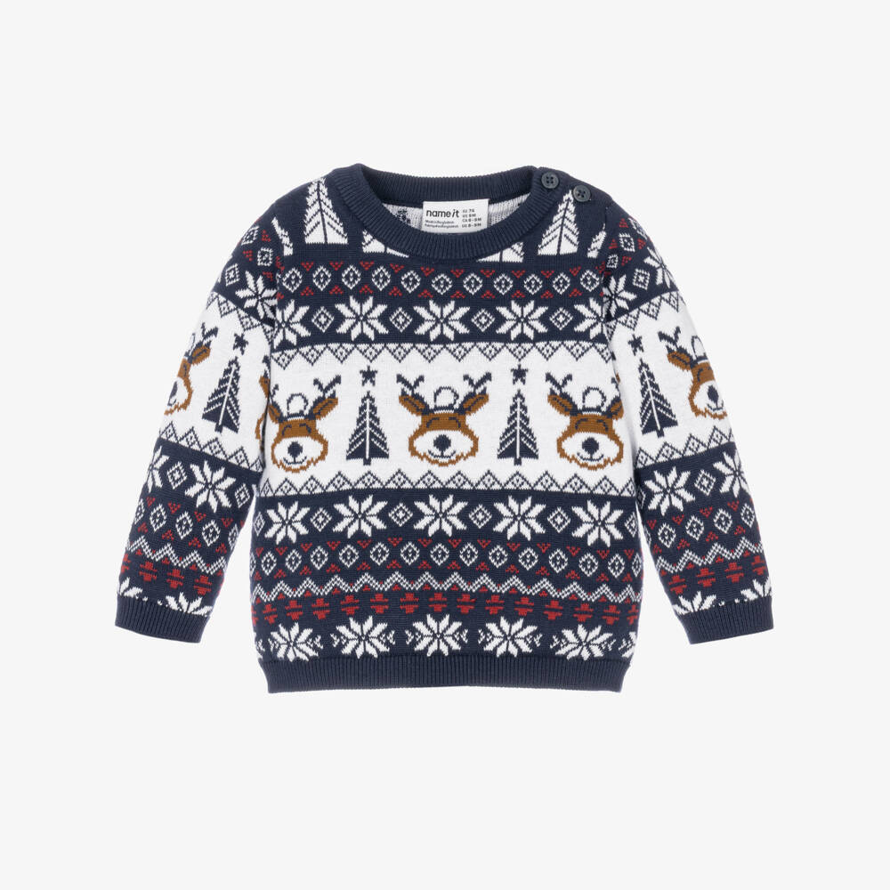 NAME IT-Baby Navy Blue Fair Isle Christmas Sweater | Childrensalon