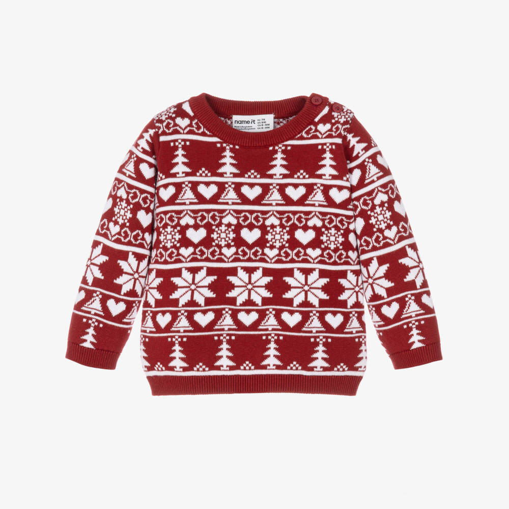 NAME IT-Baby Red Fair Isle Christmas Sweater | Childrensalon