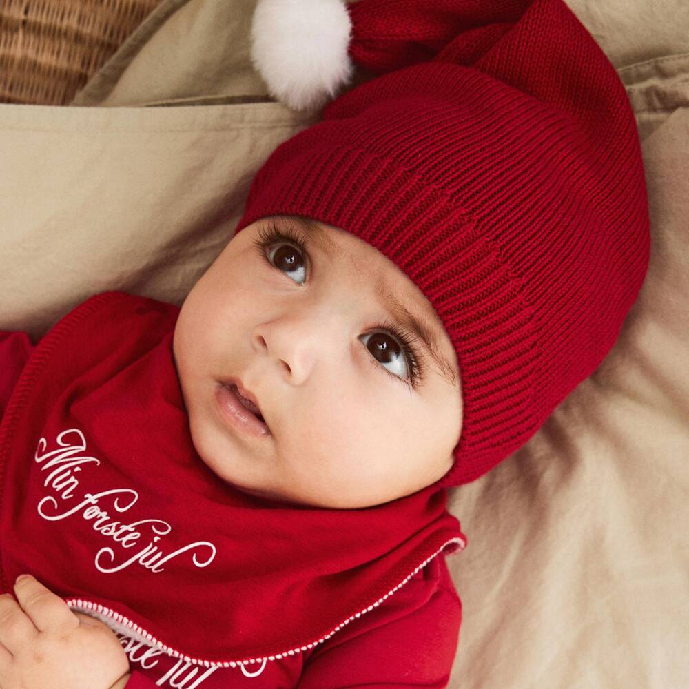 NAME IT-Baby Red Organic Cotton Knitted Santa Hat | Childrensalon