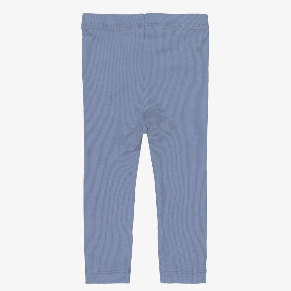 NAME IT-Beige & Blue Ribbed Jersey Baby Leggings | Childrensalon