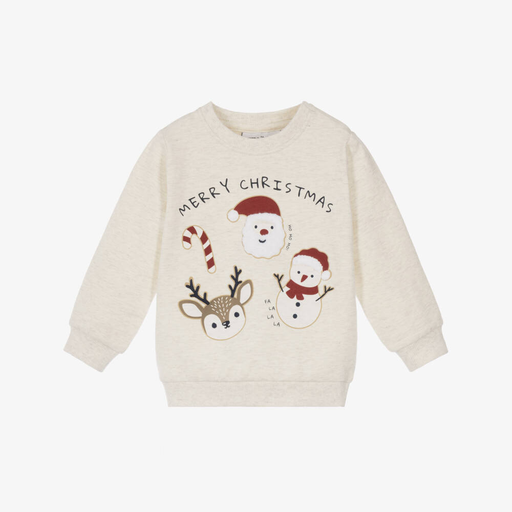 NAME IT-Beige Christmas Character Sweatshirt | Childrensalon