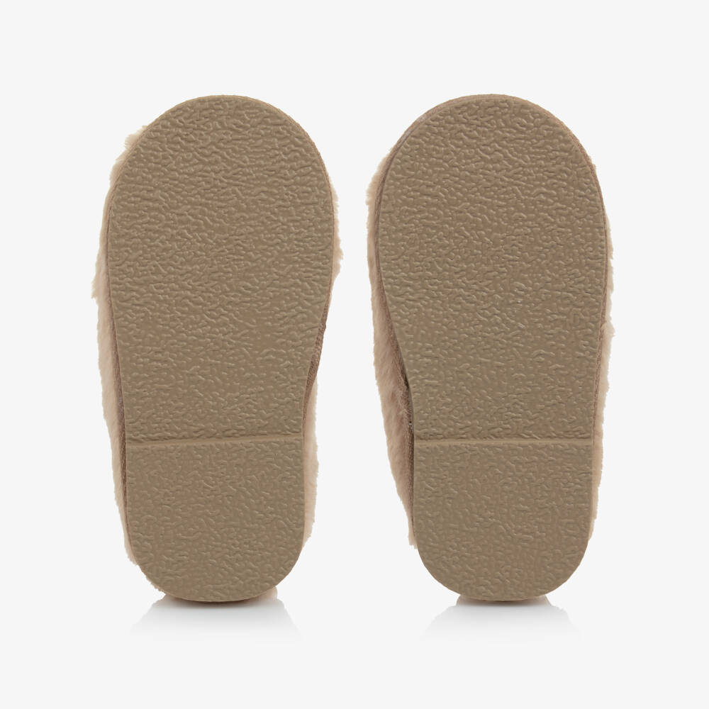 NAME IT-Beige Faux Fur Reindeer Slippers | Childrensalon
