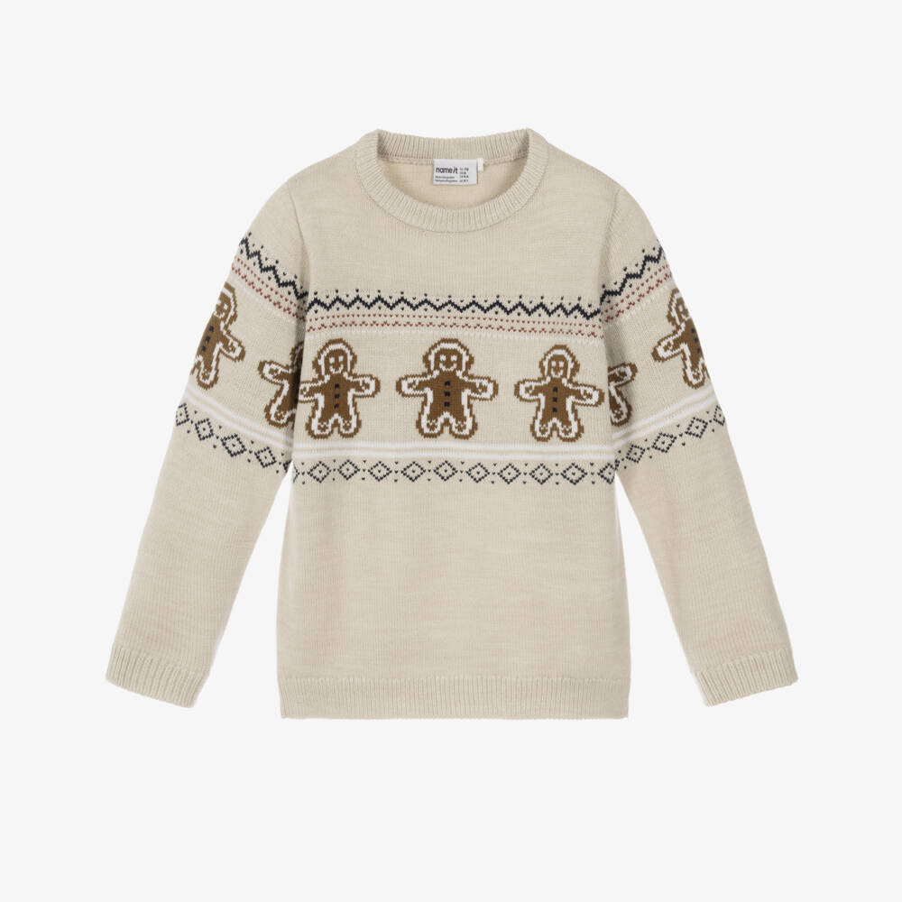 NAME IT-Beige Gingerbread Man Sweater | Childrensalon
