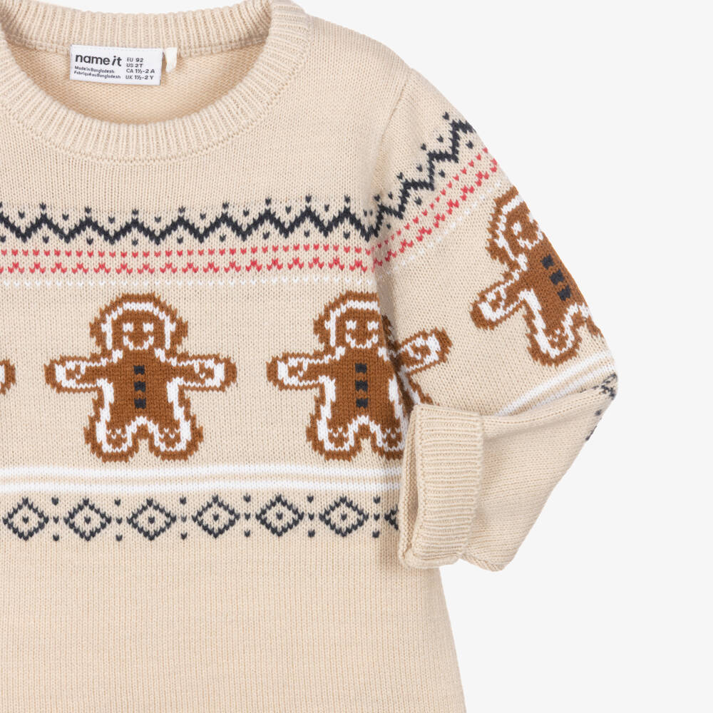 NAME IT-Beige Knitted Gingerbread Sweater | Childrensalon