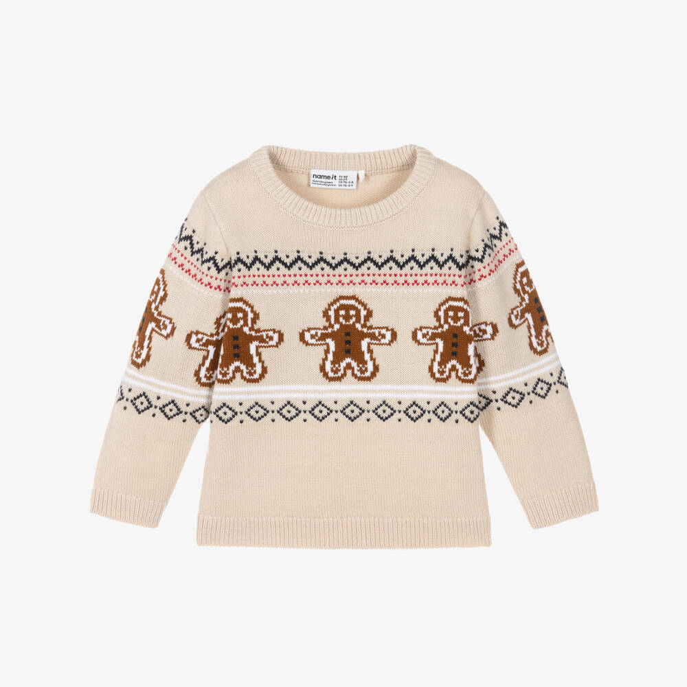 NAME IT-Beige Knitted Gingerbread Sweater | Childrensalon