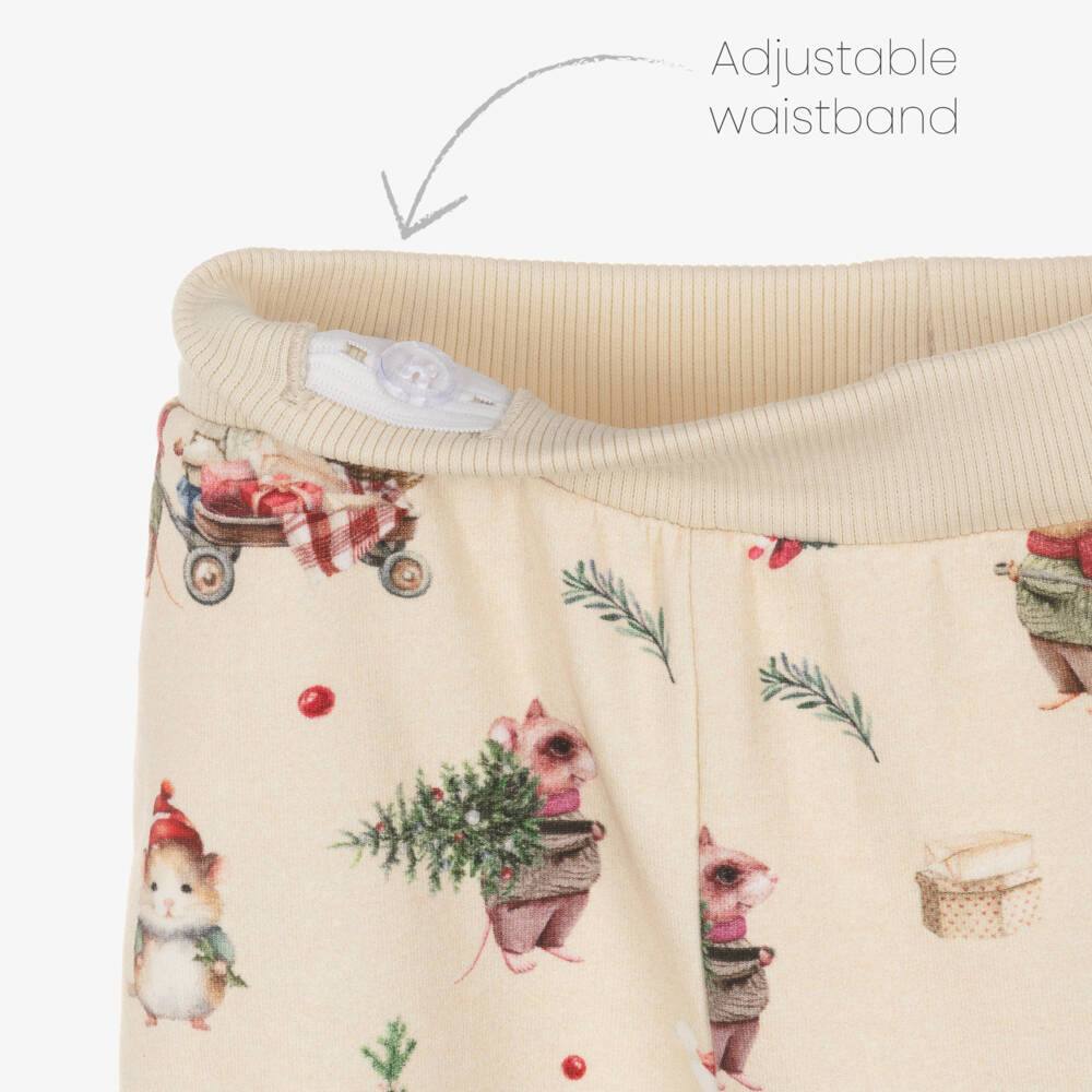 NAME IT-بنطلون رياضي قطن بطبعة احتفالية لون بيج للأطفال الرضع | Childrensalon