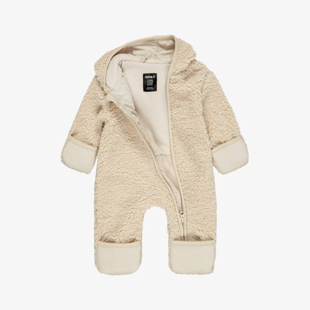 NAME IT-Beige Sherpa Fleece Pramsuit | Childrensalon