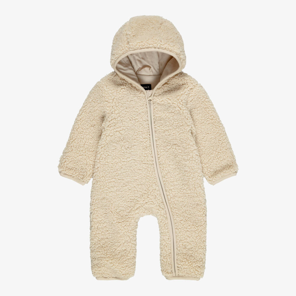 NAME IT-Beige Sherpa Fleece Pramsuit | Childrensalon