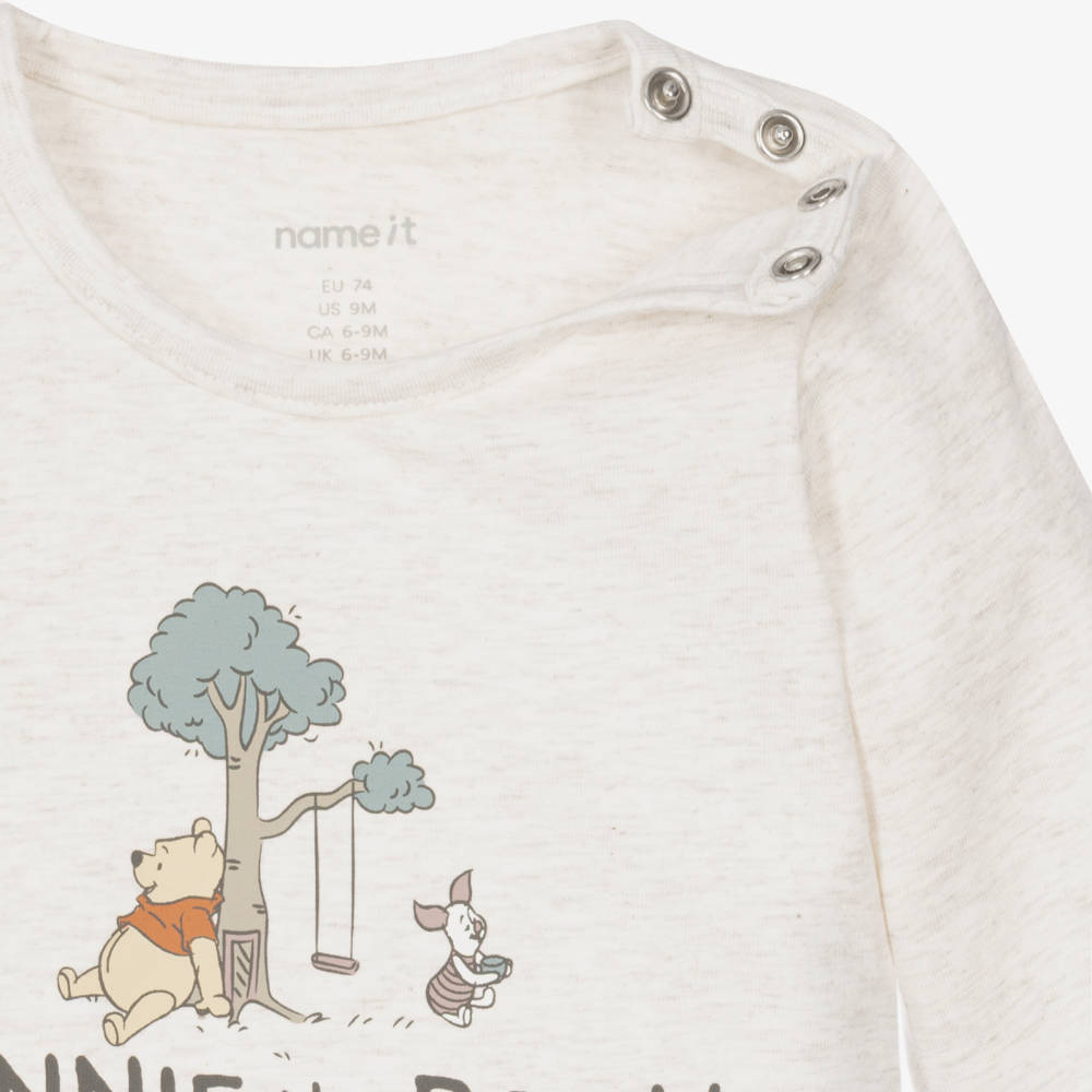 NAME IT-Beige Winnie The Pooh Bodyvest in Organic Cotton | Childrensalon