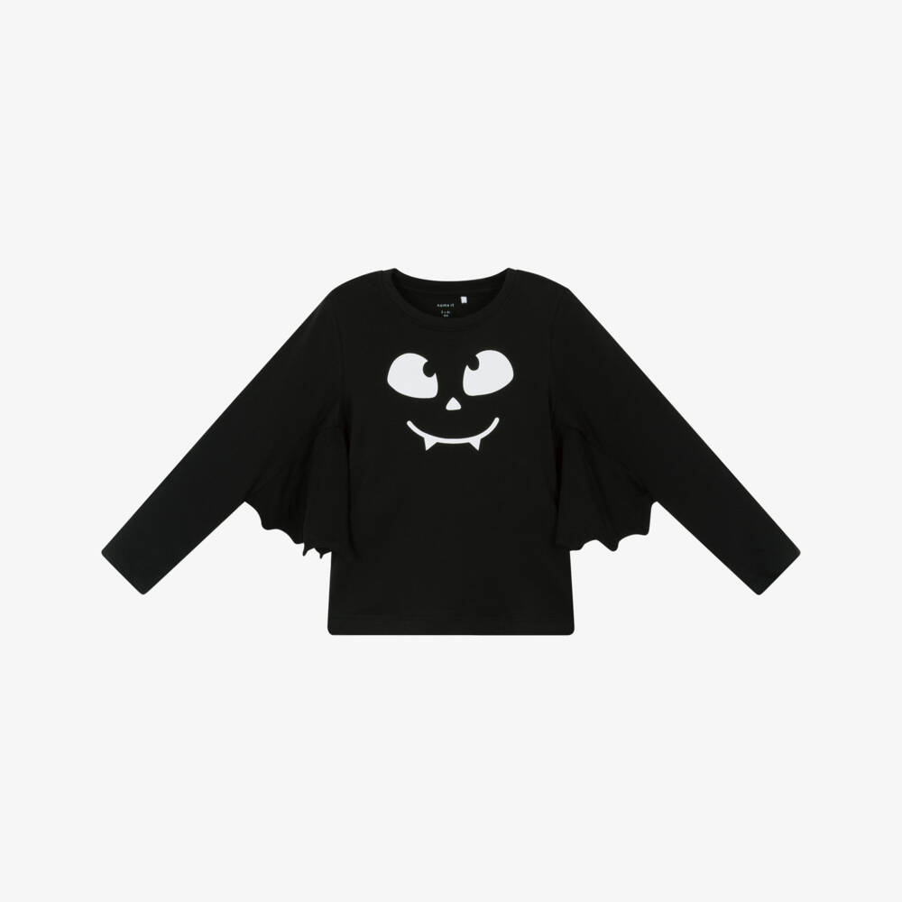 NAME IT-Black Cotton Bat Wing Top | Childrensalon