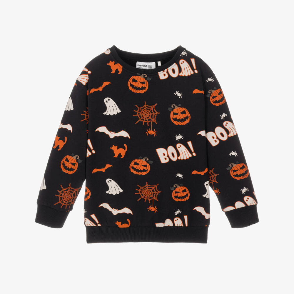 NAME IT-Black & Orange Halloween Print Sweatshirt | Childrensalon