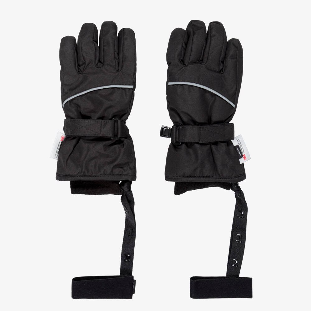 NAME IT-Black Technical Ski Gloves with Reflective Detail | Childrensalon