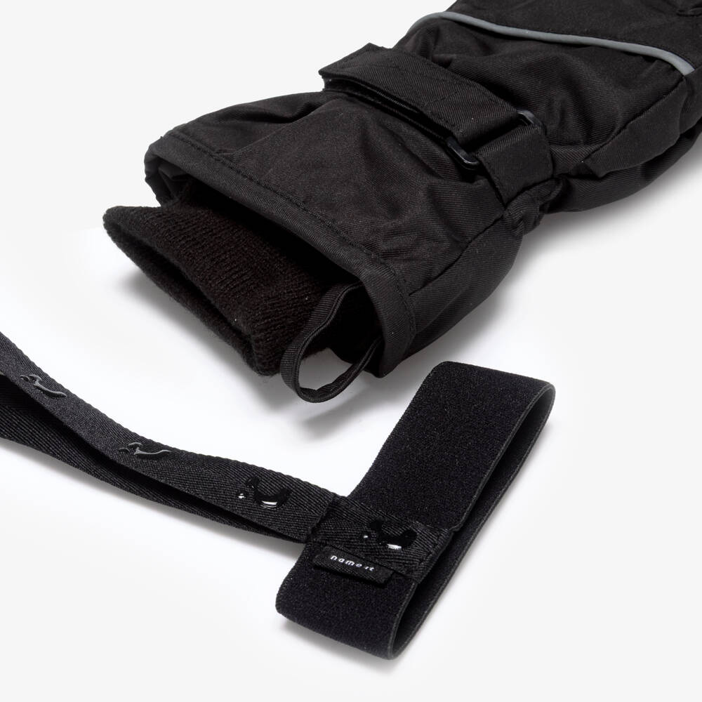 NAME IT-Black Technical Ski Gloves with Reflective Detail | Childrensalon