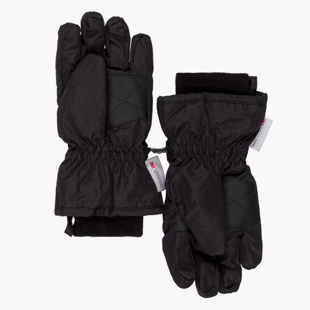 NAME IT-Black Technical Ski Gloves with Reflective Detail | Childrensalon