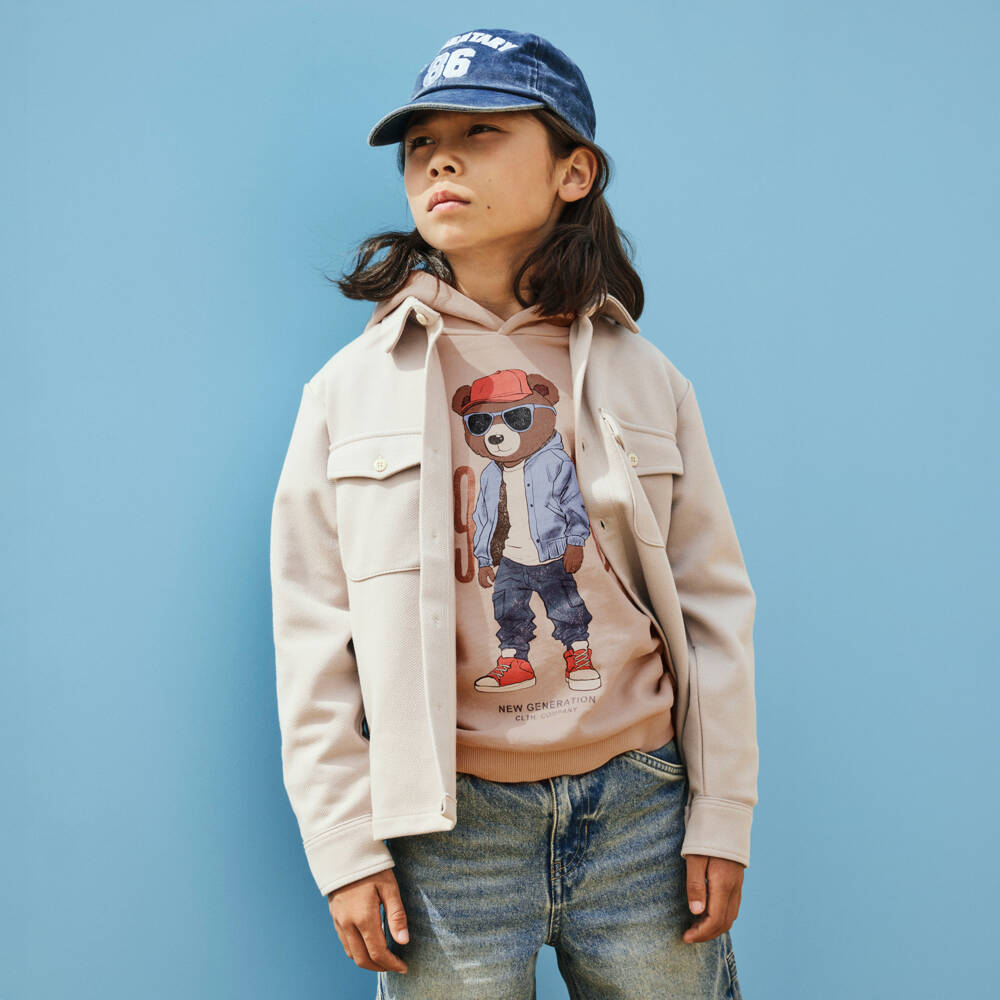 NAME IT-Худи бежевое из хлопка с принтом мишки для мальчиков | Childrensalon