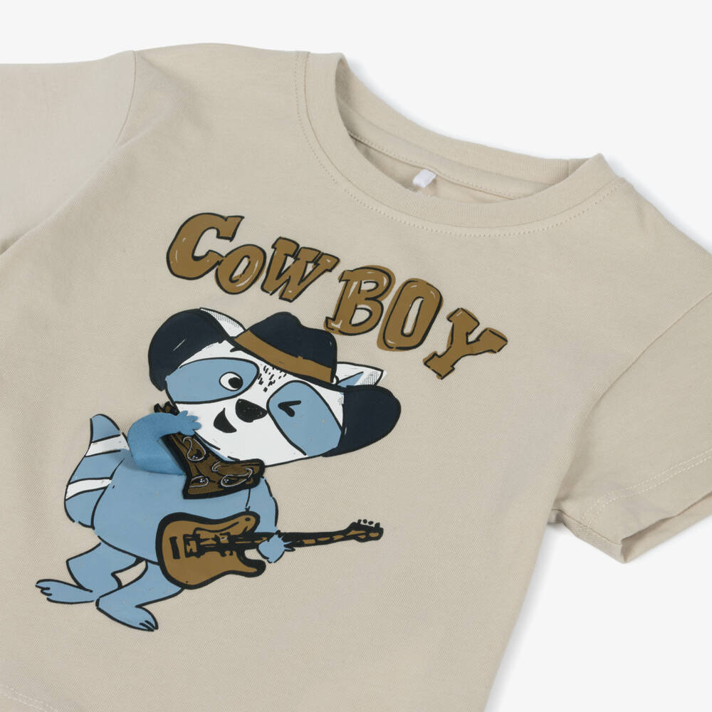 NAME IT-Boys Beige Cotton Cowboy T-Shirt | Childrensalon