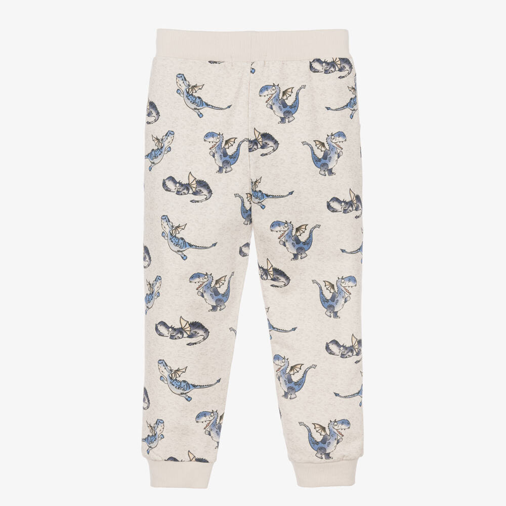 NAME IT-Boys Beige Cotton Joggers with Blue Dragon Prints | Childrensalon
