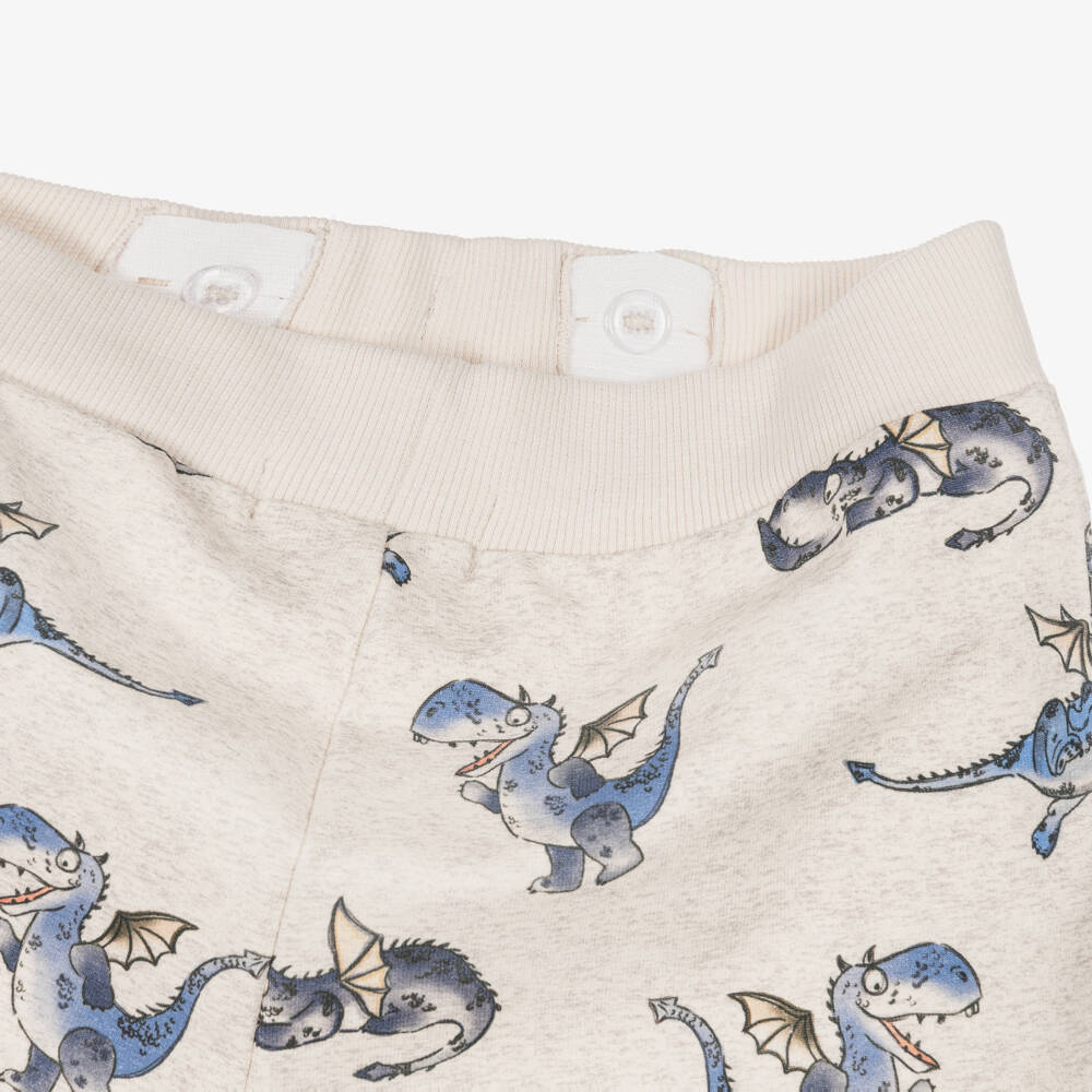 NAME IT-Boys Beige Cotton Joggers with Blue Dragon Prints | Childrensalon