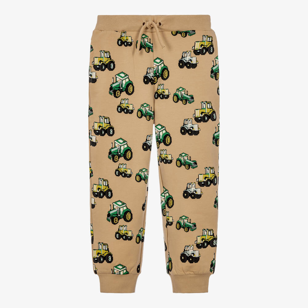 NAME IT-Boys Beige Cotton Joggers with Pixelated Tractor Print | Childrensalon