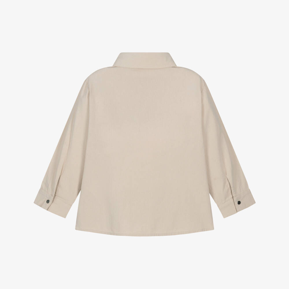 NAME IT-Boys Beige Cotton Shirt with Pockets | Childrensalon