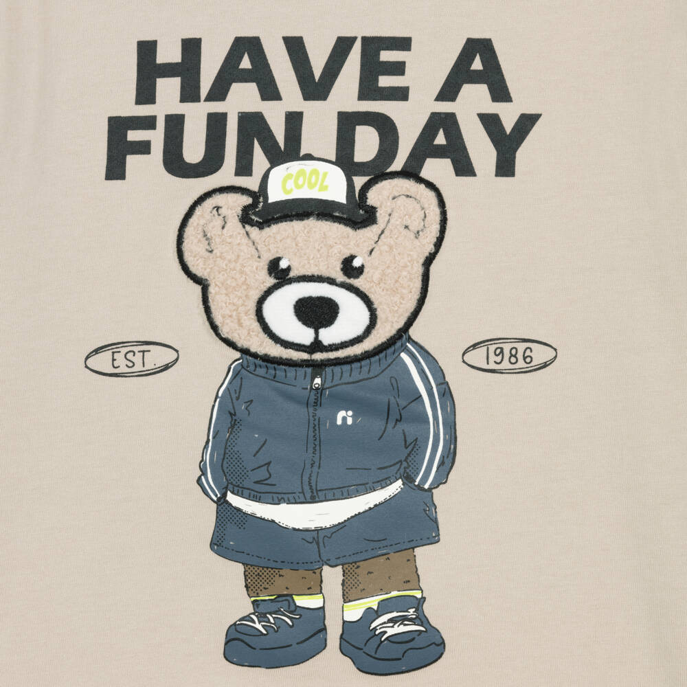 NAME IT-Boys Beige Cotton Sporty Bear T-Shirt | Childrensalon