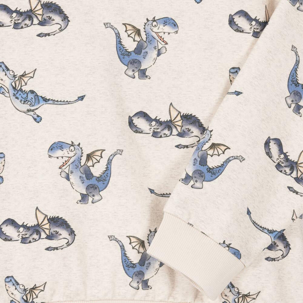 NAME IT-Boys Beige Cotton Sweatshirt with Blue Dragon Prints | Childrensalon