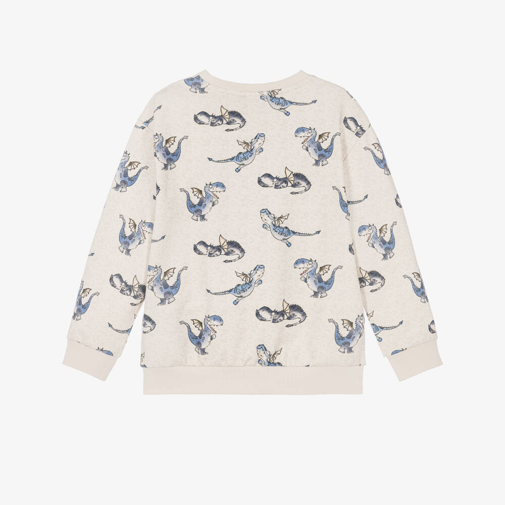 NAME IT-Boys Beige Cotton Sweatshirt with Blue Dragon Prints | Childrensalon