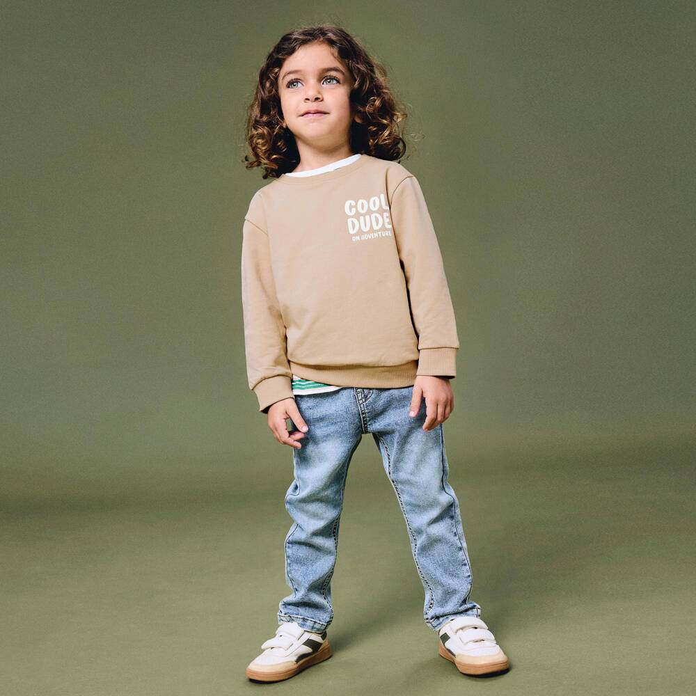 NAME IT-Boys Beige Cotton Sweatshirt with Embossed Dragon | Childrensalon