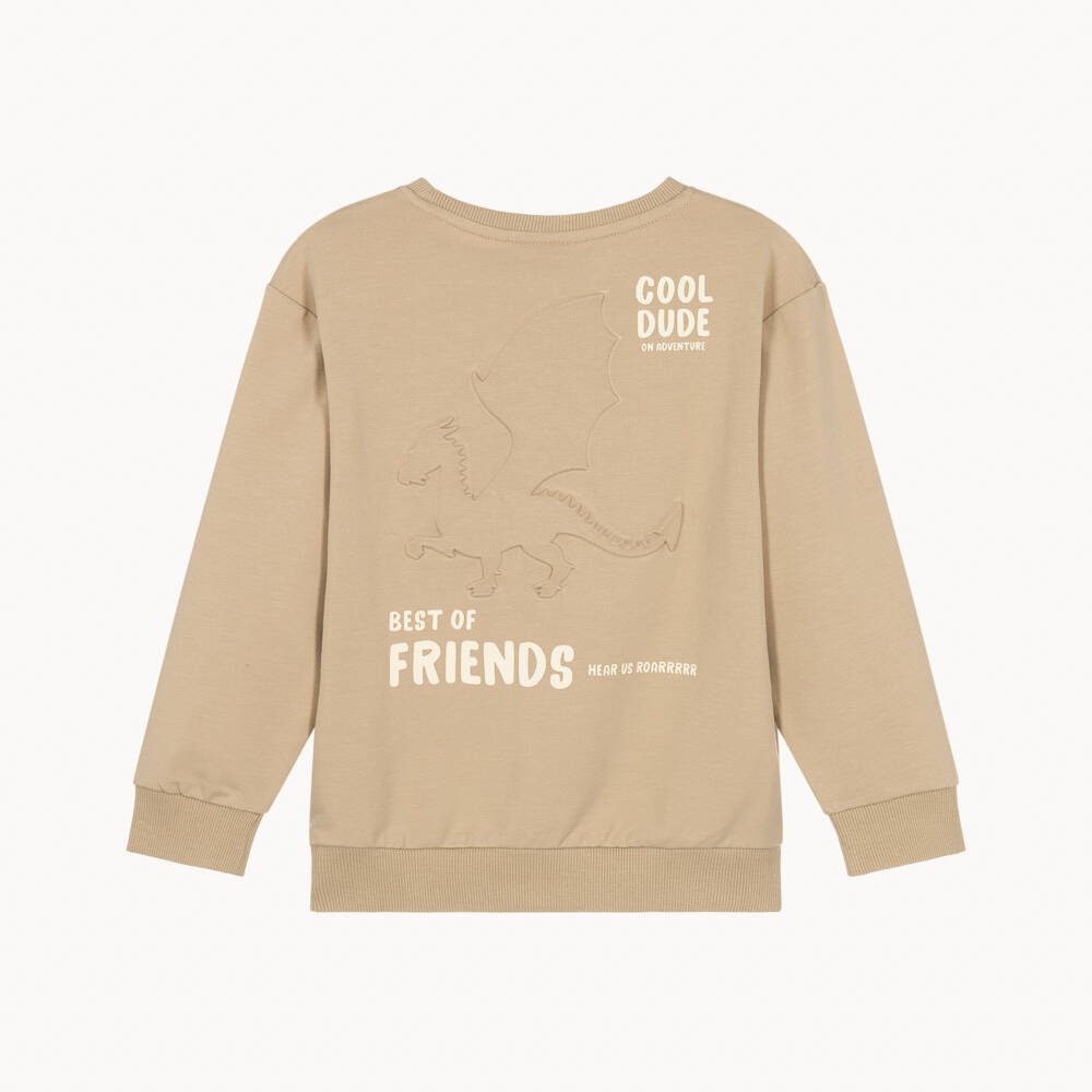 NAME IT-Boys Beige Cotton Sweatshirt with Embossed Dragon | Childrensalon