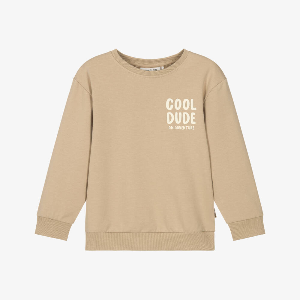 NAME IT-Boys Beige Cotton Sweatshirt with Embossed Dragon | Childrensalon