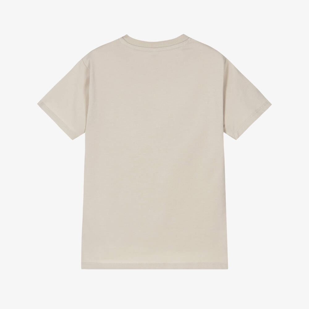 NAME IT-Boys Beige Cotton T-Shirt with Surfing Shark Motif | Childrensalon