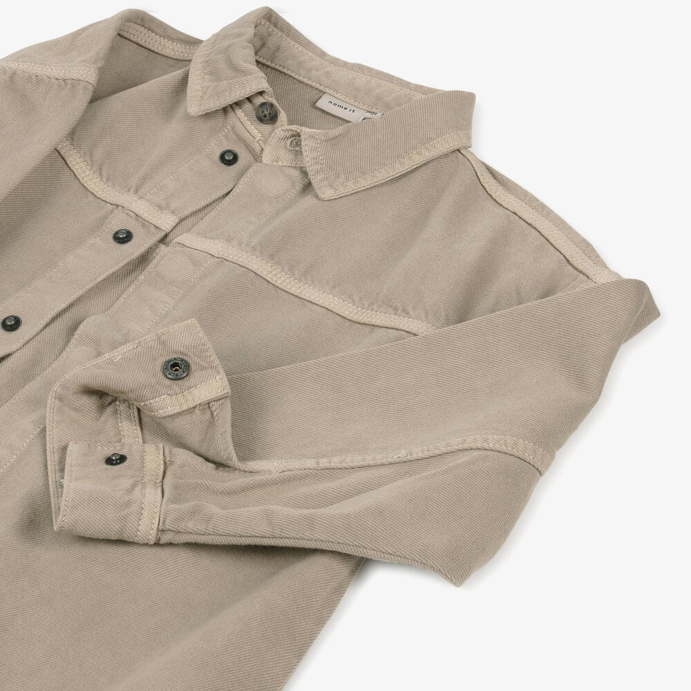 NAME IT-Рубашка бежевая из хлопкового твила для мальчиков | Childrensalon